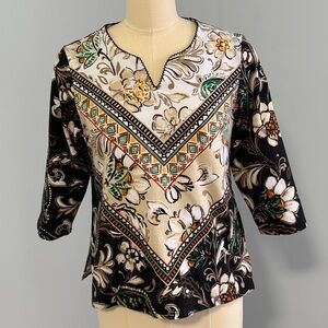 Alfred Dunner Black and Cream Floral Blouse SZPS
